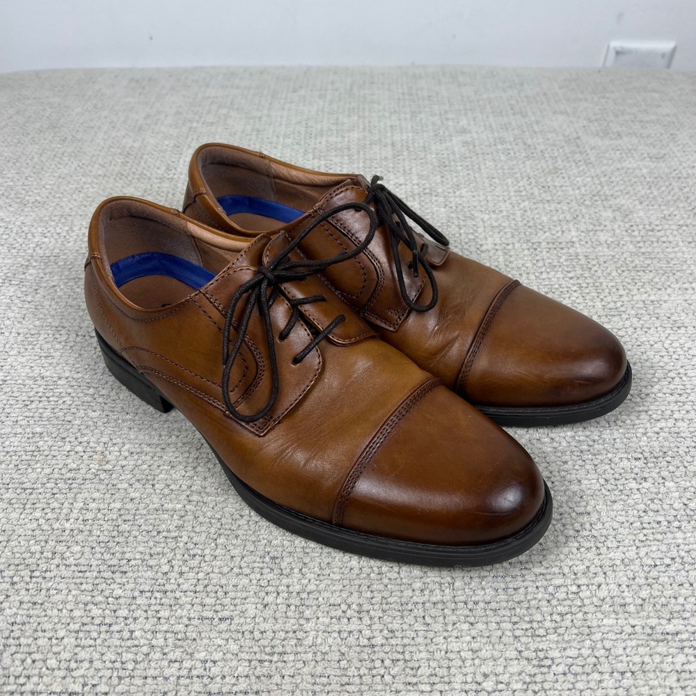Florsheim Finance Cap Ox 9.5D Cognac Leather Comfortech Dress Shoes Excellent